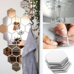 12 Piezas de Pegatinas de Espejo Autoadhesivas de Forma Hexagonal para Tu casa